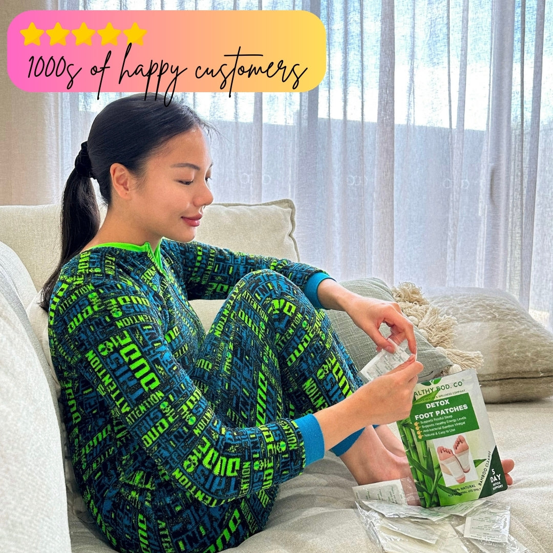 An image of a girl opening up a packet of Healthy Bod Co bamboo detox foot patches