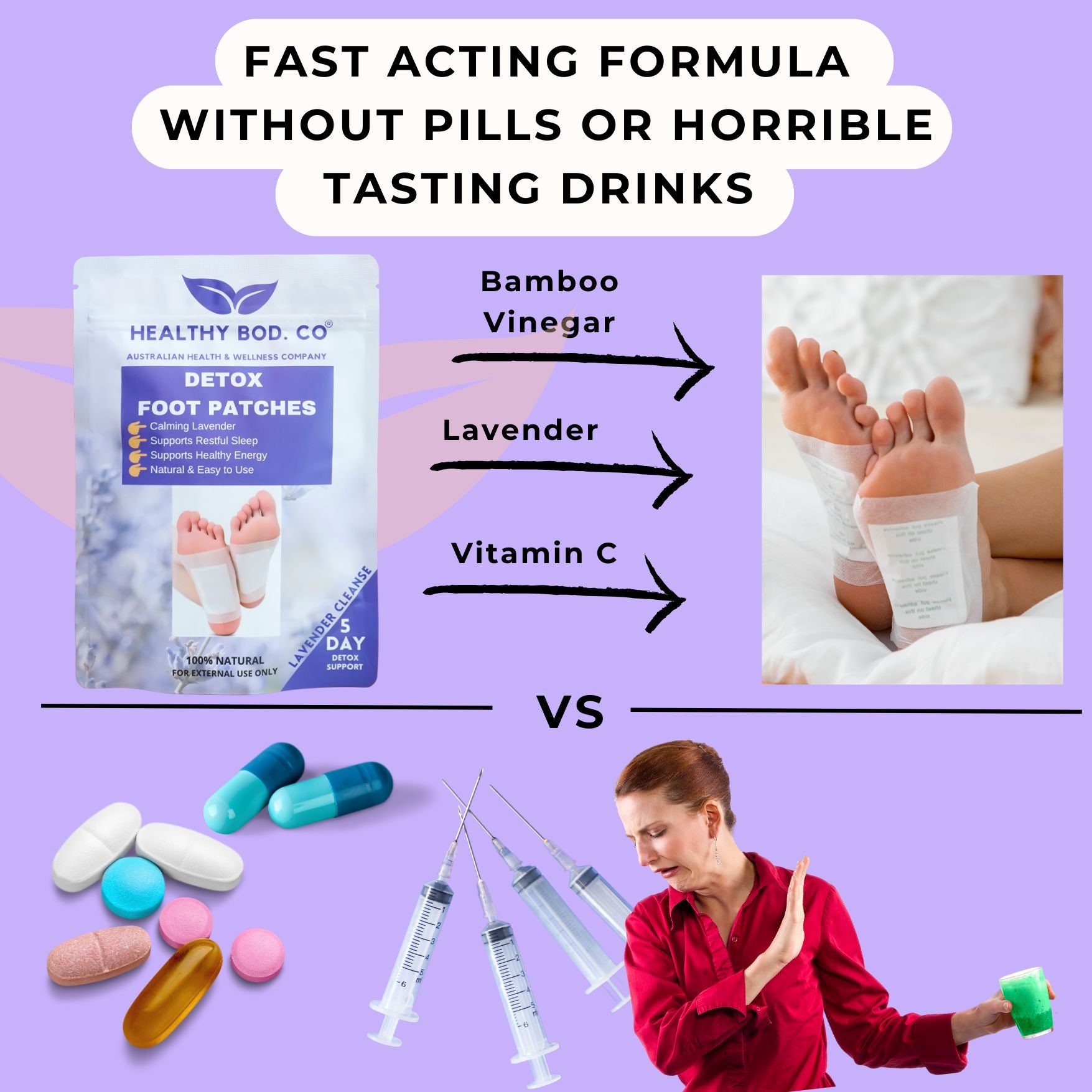 Fast Acting Formula of the Lavender Detox Foot Pads Infographic