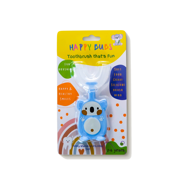 Happy Bubs U Shaped Silicone Toothbrush Blue 2-6 year olds
