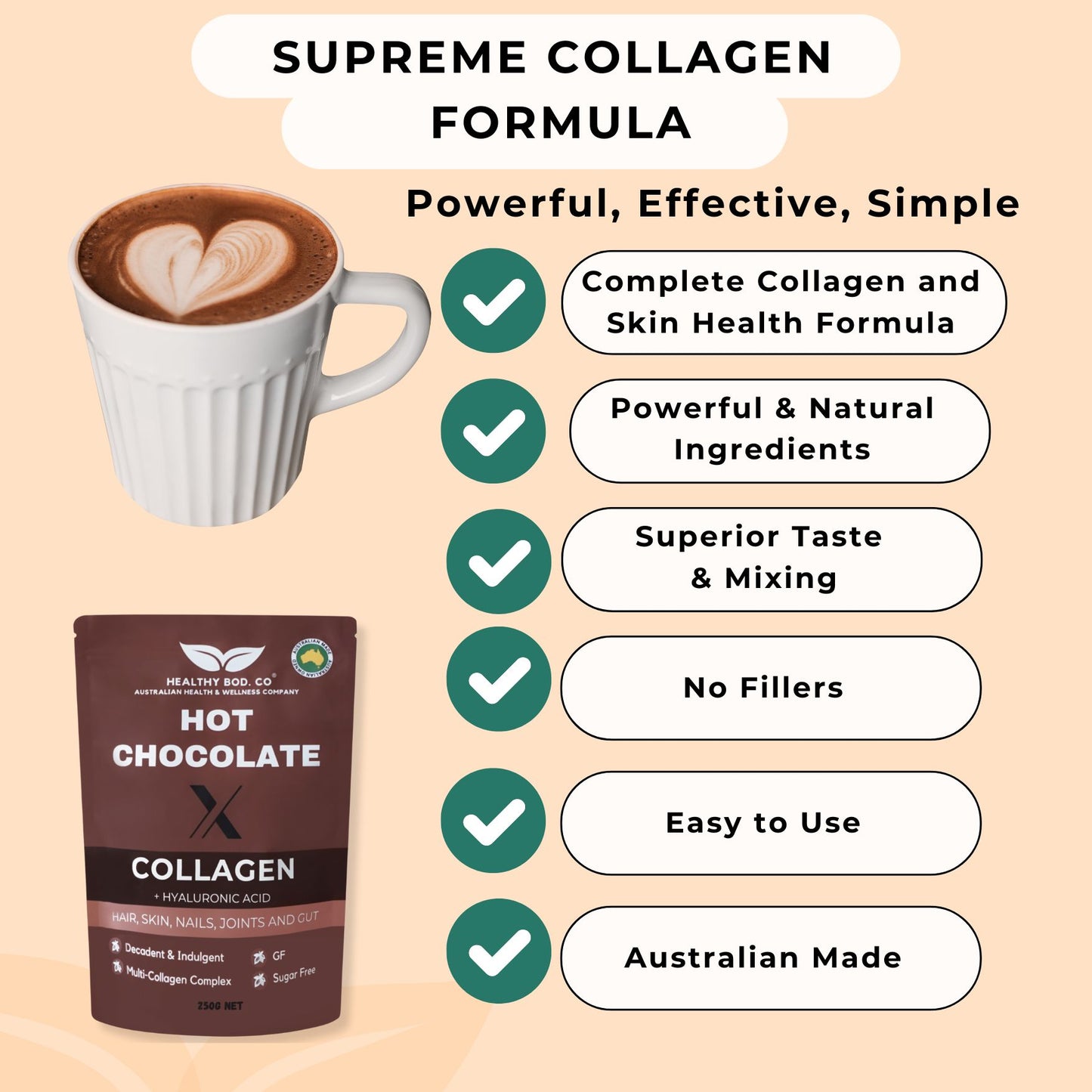 Hot Chocolate X 5 Type Collagen and Hyaluronic Acid Blend 250g