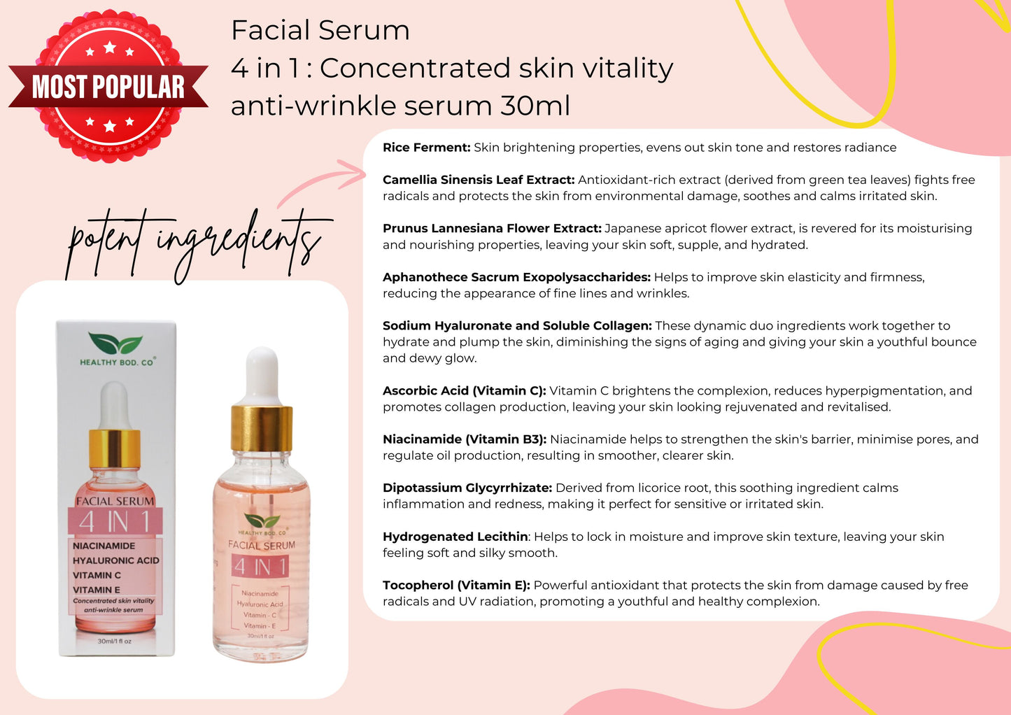 Vitamin C E B3 and Hyaluronic Acid Serum 30 ml