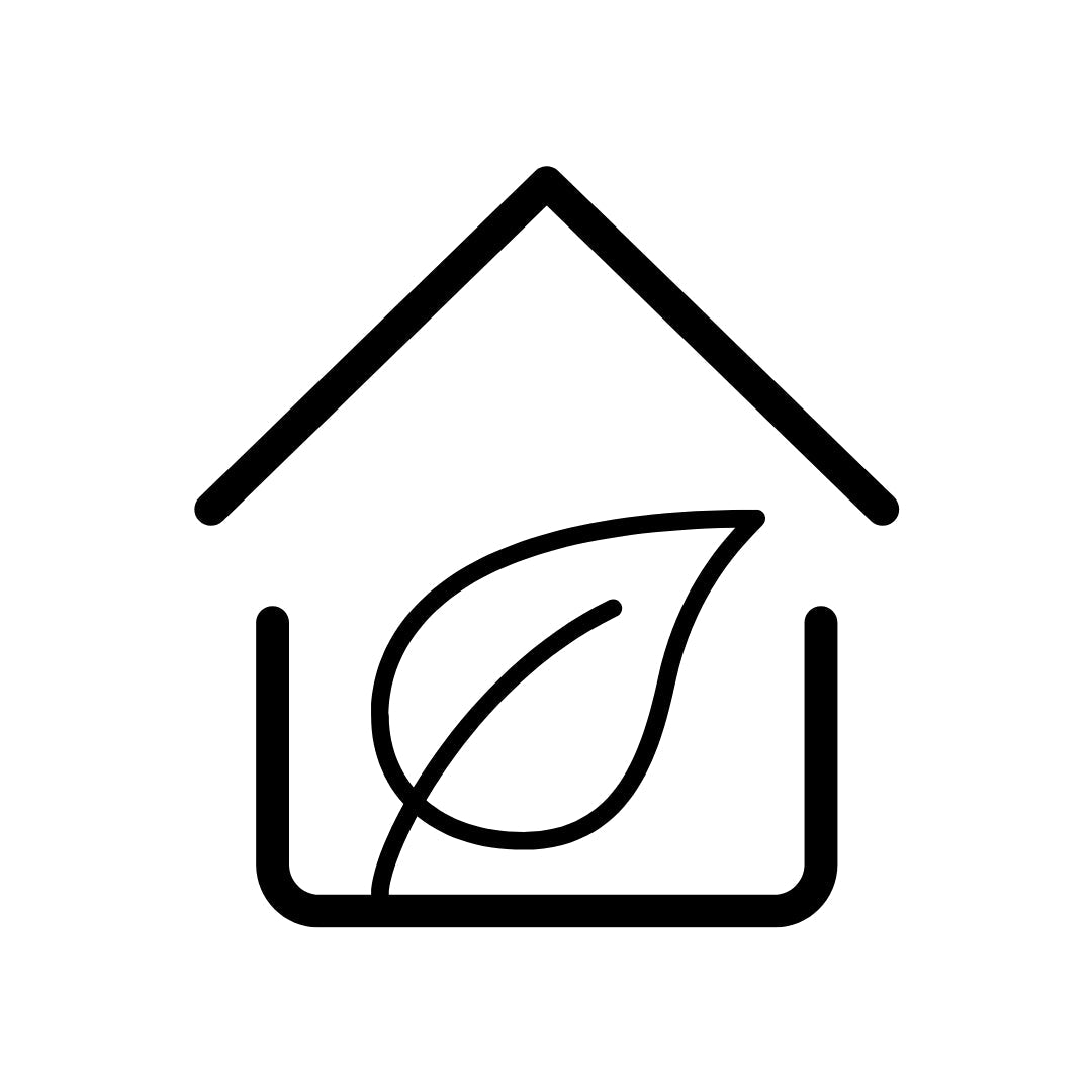 Graphic image of a home with a leaf inside to signify the collection of natural products for the home listed on Healthy Bod. Co under the home category