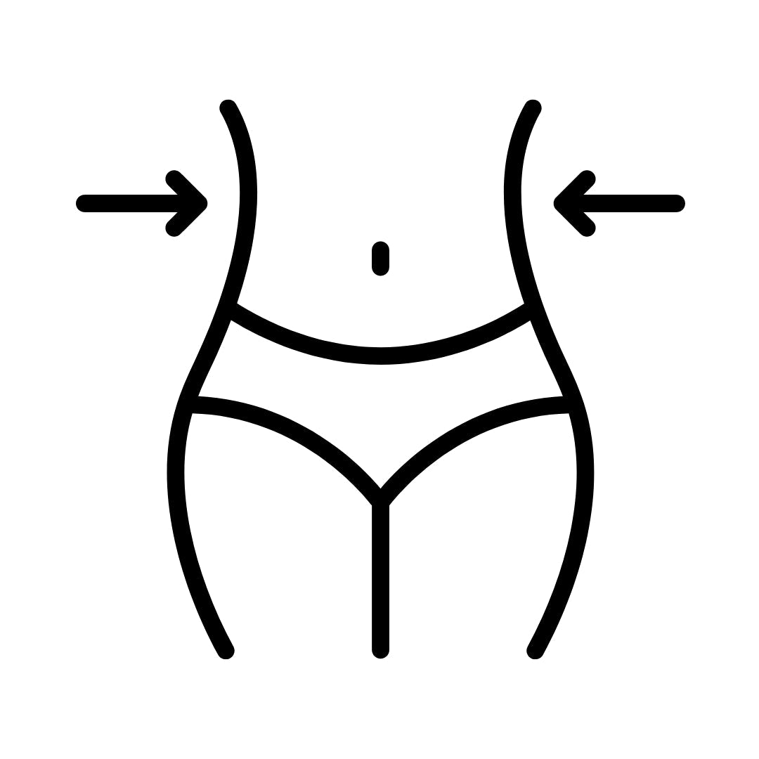 Graphic image of the category on the Healthy bod co website that is called Slimming and Weightloss. The image shows a waist with two arrows pointing inwards to signify slimming down of the waist. 