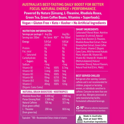 Image of the nutritional info on the best nootropics by Savvy