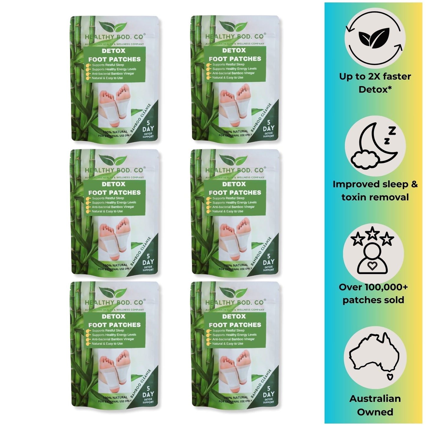 30 Day Bamboo Detox Foot Patches - Cleansing Bundle Front View 