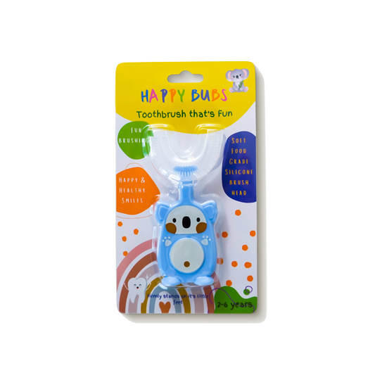 Happy Bubs U Shaped Silicone Toothbrush Blue 2-6 year olds