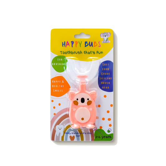 Happy Bubs U Shaped Silicone Toothbrush Pink 2-6 year olds