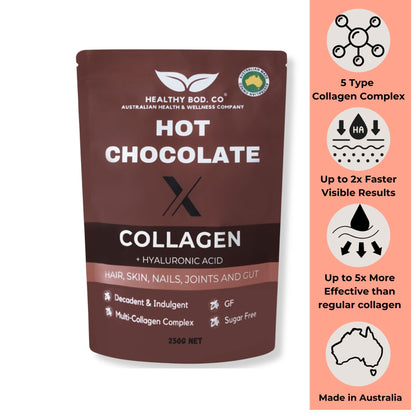 Collagen Hot Chocolate with 5 Types of Collagen for Joints Guts Hair Skin and Nails - front view of product