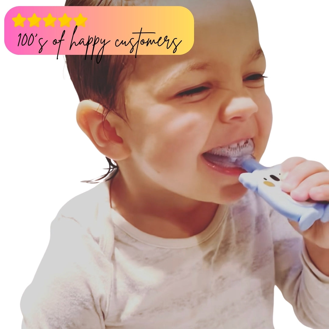 100s of happy kids use our silicone U shaped toothbrush