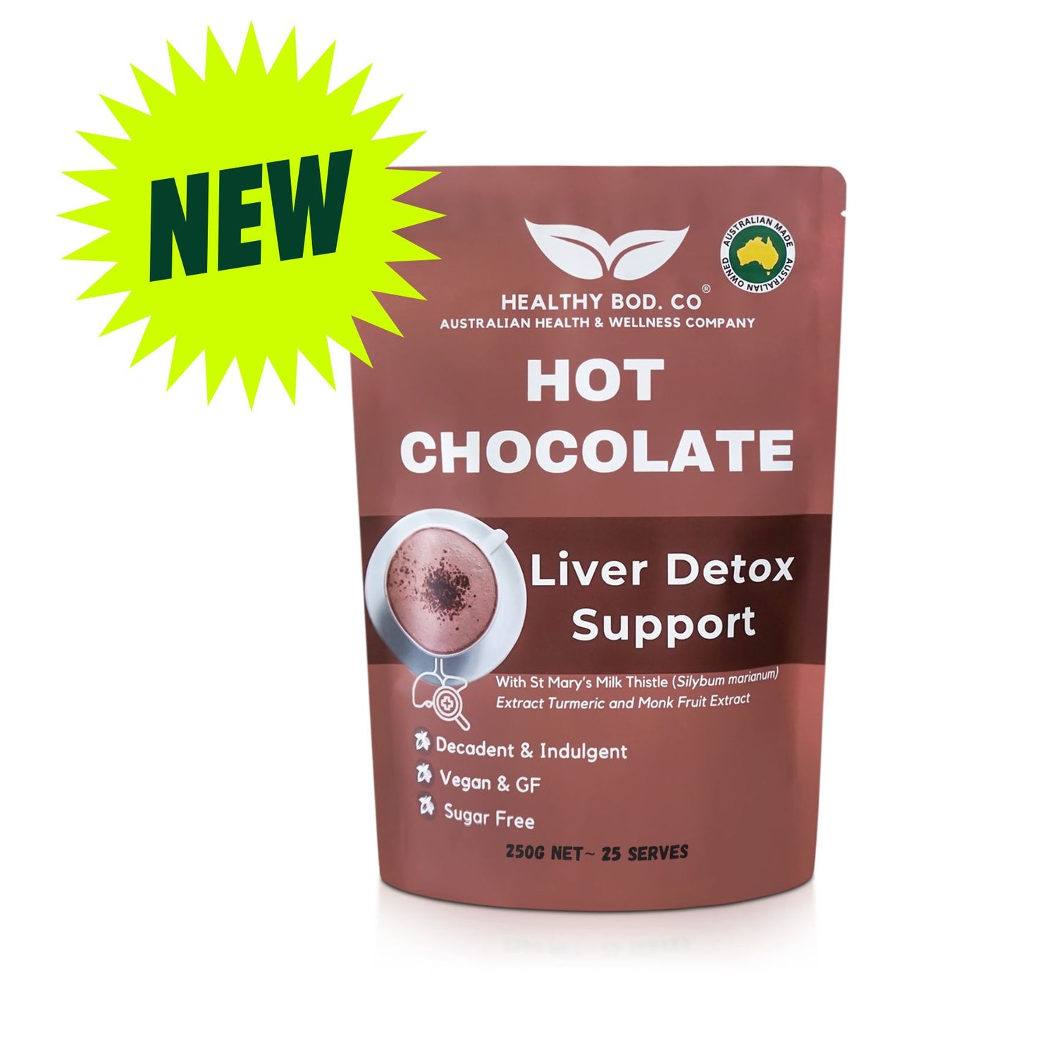 Hot Chocolate Liver Detox Cleanse with Milk Thistle Extract Silymarin and Turmeric Front View 