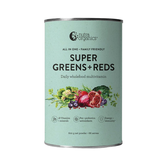 Nutra Organics Super Greens + Reds 600g Front View