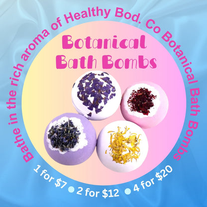 Image to explain how discount work when buying our botanical bath bombs - 1 for $7 , 2 for $12 and 4 for $20.